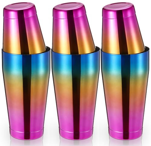 Sabary 6 Pcs Cocktail Shakers Professional Bar Shaker Boston Set Stainless Steel Martini Drink Mixer Basic Tool Weighted Shake Metal Can Cocktail Shaker Set, 18 Oz, 28 oz (Gradient Color)