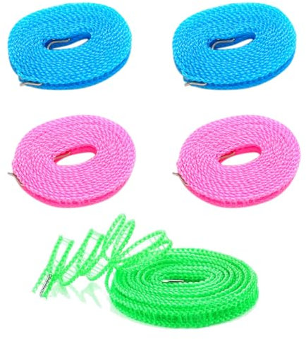 5 Pcs Cuerdas para Tender, Cuerda Tendedero Exterior, Tendedero Portatil, Tendedero Antideslizante, Cuerda Tender, Cuerda para Tender Ropa, para Casa y Camping (5 m)