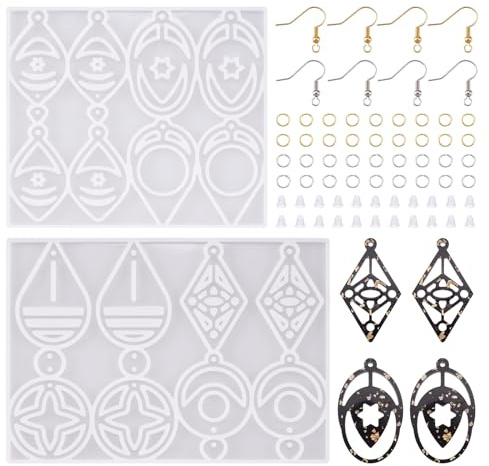PandaHall - Lot de 2 moules en silicone pour pendentifs géométriques, rectangles, pour la fabrication de bijoux en résine avec anneaux à ressort, crochets pour boucles d'oreilles, écrous pour boucles