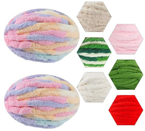 Dicke Wolle Garn, 2 X 250g Armstricken Flauschig, Soft Strickwolle Zum Häkeln für Decke, Tasche, Schals (Farbig)