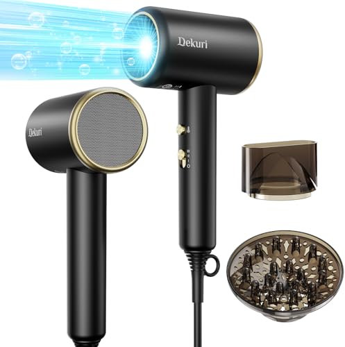 Dekuri Ionic Haartrockner, 1800W leistungsstark & schnell trocknend, ultraleicht 330g, 2 Geschwindigkeiten 3 Temperatureinstellungen, mit Diffusor & Konzentrator für Frauen & Männer - Gold