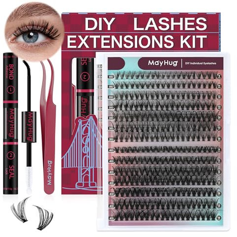 Mayhug Extension Ciglia Kit 30+40D Naturale Ciglia Finte 9-16mm Ciglia Finte Ciuffetti 280Pcs Extension Ciglia D Curl Morbido Ciuffetti Ciglia Finte(9-16mm, 30+40D Kit)