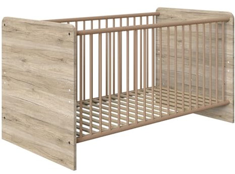 Lomadox Babybett Gitterbett mit Schlupfsprossen in Eiche Liegefläche 70x140 cm