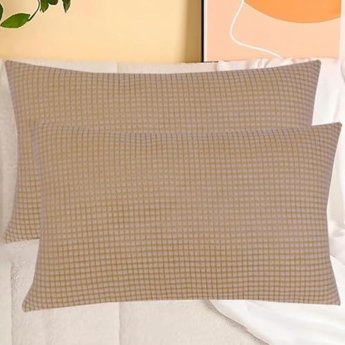 SWJ-swjssb Stretch Kissenbezüge Aus Kord - Quadratisch & Rechteckig, 2er Set Sofa Kissenbezug Mit Reißverschluss, Kissenhülle Für Kopfkissen, Zier - & Sofakissen(Khaki,60x100 cm Set of 2)
