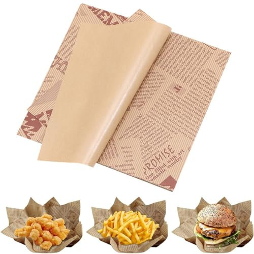 PYEUIFT 100 Piezas Papel Antigrasa, Papel para Hornear, Estilo Retro de Periódico Papel Encerado para Alimentos, para Sándwiches, Papas Fritas (18 * 18cm)
