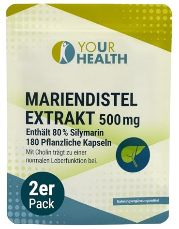 MARIENDISTEL EXTRAKT 500 mg | enthält 80 % Silymarin in pflanzlichen Kapseln | mit Cholin | 360 pflanzliche Kapseln (2er Pack)