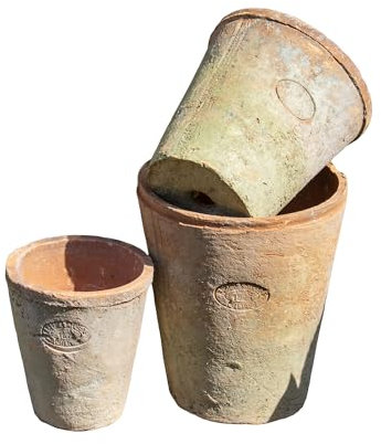 Set Of 3 Aged Terracotta Plant Pots Round Flower Garden Outdoor Planters Decor