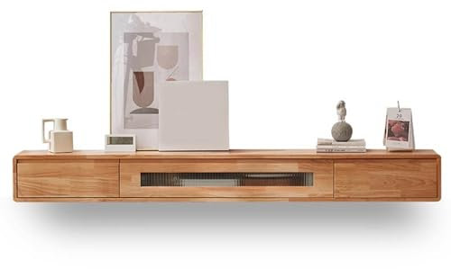 Banc TV flottant, meuble TV mural, meuble TV en bois, matériau en bois d'hévéa, 220 cm de long pour le salon
