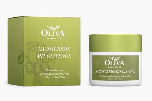 Oliva Cosmetics Nachtcreme mit Olivenöl, Reichhaltige Feuchtigkeitspflege für Trockene Haut, 50 ml