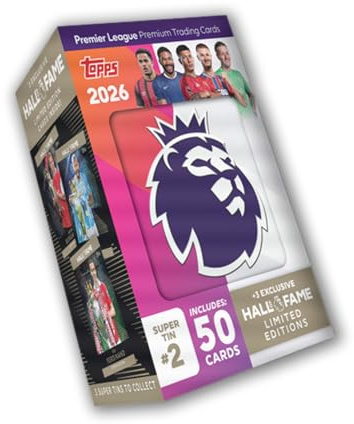 Topps Premier League 2026 - Debut Edition - Hall of Fame Super Tin #2. Contains 50 cards plus 3 Hall of Fame LE cards.