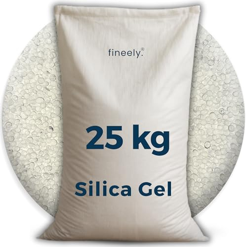 Fineely® Silica Gel Entfeuchter Granulat - 25 kg WHITE 3–5 mm Kugeln I Filament Trockner I Wiederverwendbar I Trocknungsgranulat I Raumentfeuchter Keller I Kieselgel