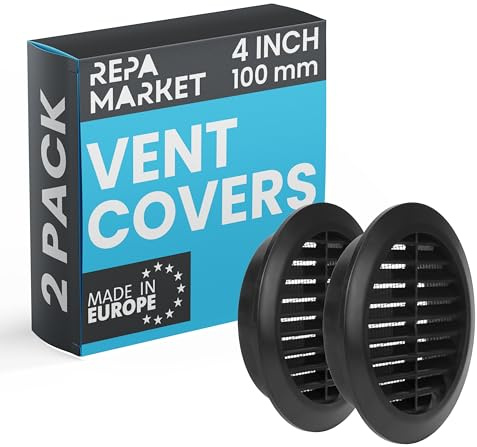 Repa Market Griglia di ventilazione rotonda nera in 2-pezzi da 100 mm con rete - Copertura in plastica per tubo di ventilazione per riscaldamento, raffreddamento e condizionamento dell'aria
