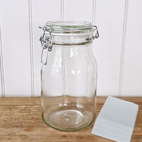 OOPS TOYS 6er Set Einmachgläser 1100 ml mit Bügelverschluss - Vorratsgläser mit Etiketten - Drahtbügelgläser mit Gummidichtung & Bügelverschluss - Einweckgläser mit Deckel (6 Stk.)