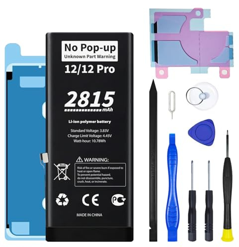 No Unknown Part Warning for iPhone 12/12 Pro Diagnostic Battery, Truthfully Rated 2815mAh Capacity Li-Polymer Rechargeable Battery Replacement for iPhone 12/12 Pro with Full Tool Kit