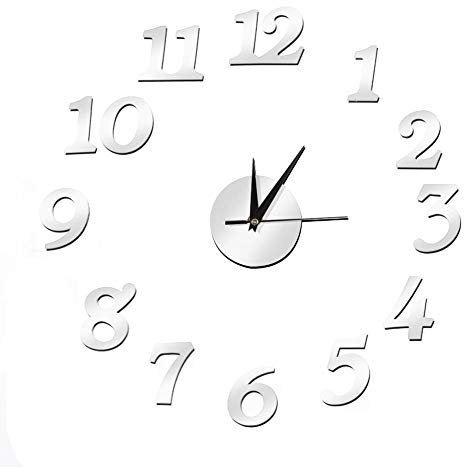 Orologio da Parete 3D Adesivi Murali Impermeabile DIY Orologio a Muro Silenzioso Fai Da Te Moderno Digitale Orologio Decorativo per Casa Ufficio 50cm(silver)