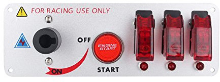 Keenso Auto Zündschalter Panel, 5 in 1 DC 12V Flip-Up-Zündung Kippschalter Panel Auto Motor Start Druckknopf mit LED