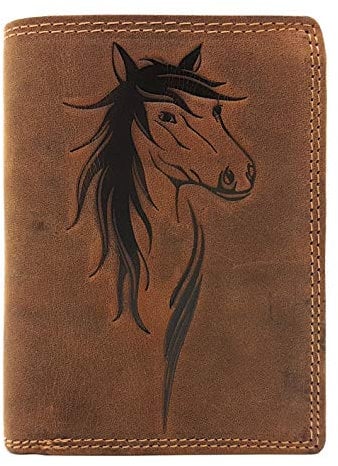Jockey Club echt Leder Damen Geldbörse Pferd naturbelassenes Büffelleder Cognac braun