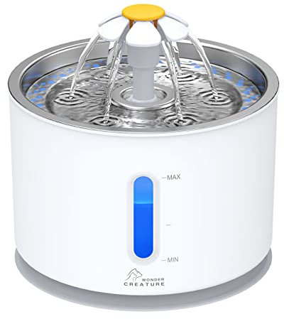 Fuente de agua para gatos, fuente de agua de acero inoxidable, dispensador de agua para gatos de 2,4 L con 3 filtros de repuesto y cepillos de limpieza, ventana de nivel de agua ultra silenciosa con