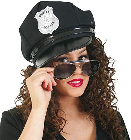 KarnevalsTeufel Zubehör - Set Polizist/Polizistin für Erwachsene, 2-tlg. Mütze (Gr. 56 cm) und Pilotenbrille, schwarz | Police, Kostüm, Karneval, Junggesellenabschied