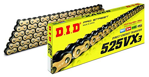 CHAÎNE DID 525VX3 (Or & Noir) - Longueur : 118 maillons avec joint rivet (ZJ)