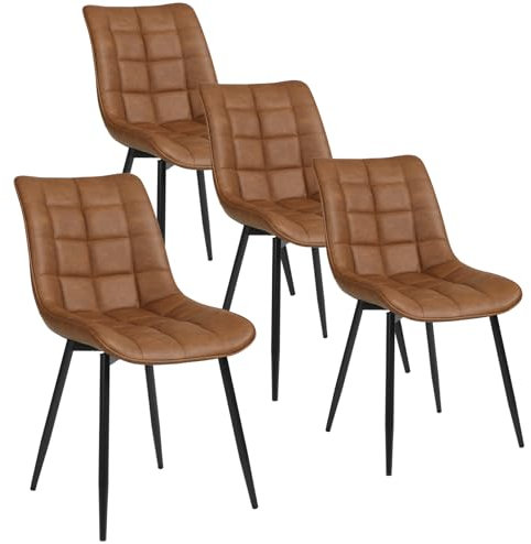WOLTU Esszimmerstühle 4er Set Küchenstuhl Polsterstuhl Wohnzimmerstuhl Sessel mit Rückenlehne, Sitzfläche aus Kunstleder, Metallbeine, Antiklederoptik, Hellbraun BH207hbr-4