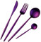 Buyer Star Juego de cubiertos de acero inoxidable de 4 piezas de color morado cubertería de acero inoxidable Set de cena cuchillo de oro tenedor cuchara púrpura vajilla