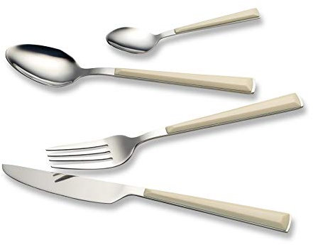 Echtwerk Besteck Set Basic mit Kunststoffgriffen, 24-teilig, Für bis zu 6 Personen, Edelstahl 18/0, Creme
