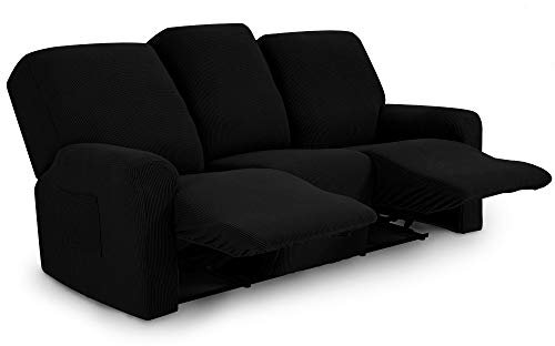 TIANSHU Housses de Fauteuils 3 Places, Housse inclinable Jacquard pour canapé à 3 Coussins, Housse de Meuble Extensible inclinable (Noir)