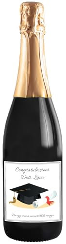 Prosecco DOC personalizzato - Idea Regalo per laureato o bottiglia personalizzata per il brindisi della festa di laurea (0,75, Cappello Laurea)