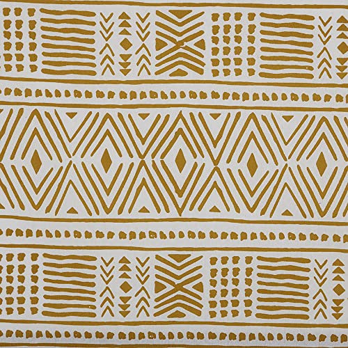 Kt KILOtela - Meterware Leinenstoff Bedruckt, Dekoration, Kissen, Polsterung, Tagesdecke, Vorhänge, Tischdecken, Basteln, Breite 280 cm, Länge nach Wahl 50 in 50 cm, ethnische Geometrie, Senf, Weiß