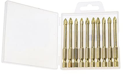 Create idea 6mm 1/4 Fliesenbohrer Glasbohrer Set Titanium plattiert Wolframkarbid Kreuzkopf Sechskantschaft Bohrer x10