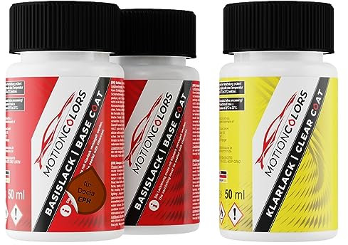 MOTIONCOLORS Orange Ocre Nacre/Ocker-Orange Perleffekt EPR für Dacia Autolack Lackstift Set Grundlack Basislack Klarlack je 50ml