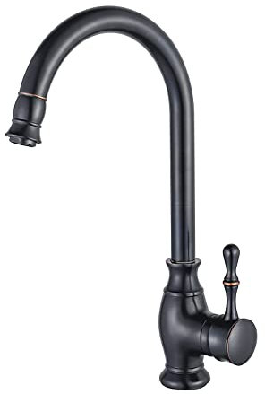 BOAOTX Robinet de Cuisine Noir Rétro Mat - Mitigeur Monocommande Rotatif à 360° - Haute Pression pour Évier de Maison de Campagne
