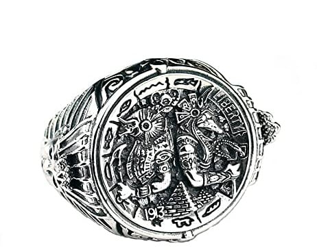 Myshiwu 925 Sterling Silber Vintage Anubis ägyptischer Ring für Männer verstellbarer Siegelring (passt für Ringgröße 61 bis 70)