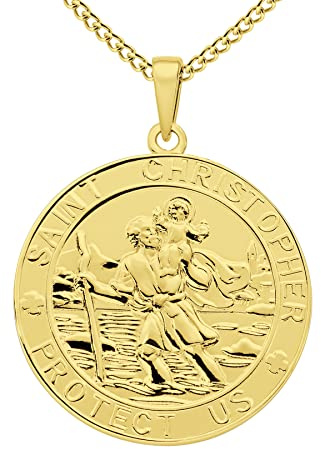 FJ Heiliger Christophorus Kette/Armband 925 Sterling Silber Antiqued Religiöser Beschützer Talisman Schmuck für Herren Damen, Runde/Medaille/Oval/Quadratisch/Medaillon