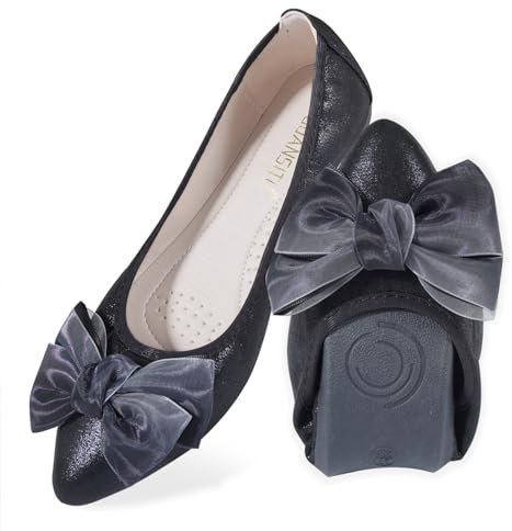 MACHSWON Womens Ballet Flats Sparkly Comfortable Casual Pointed Toe Bow-Knot Slip on Wedding Ballerina Dressy Flats Shoes Women(Black, Size 8)