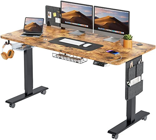 MAIDeSITe Höhenverstellbarer Schreibtisch (140 x 70 cm) Einfache Montage Computertisch Höhenverstellbar Elektrisch mit 4 Memory-Steuerung und Memoboard und 360°Rollen Schreibtisch SN1