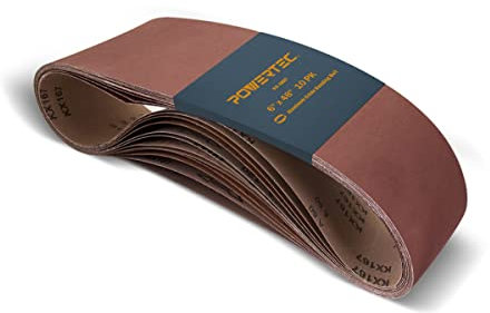 POWERTEC 6 x 48 Inch Sanding Belts, 10PK, 60 Grit Aluminum Oxide Belt Sander Sanding Belt for Bench Belt Sander, Wood & Paint Sanding, Metal Polishing (110170V)