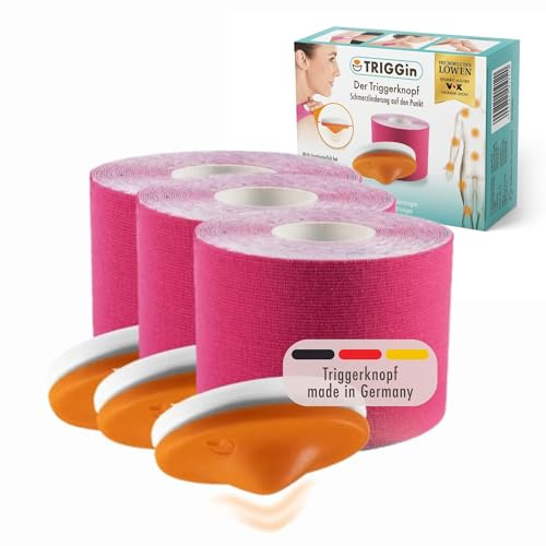 TRIGGid Triggerknopf inkl. pinkem Physio-Tape 3er-Set | Kann Verspannungen & umliegende Faszien geschmeidig machen & Durchblutung fördern | Wiederverwendbar [Made in Germany]