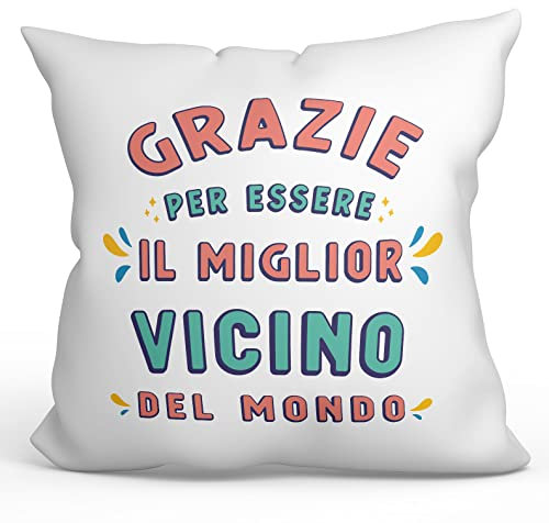 Mugffins Cuscino VICINO - En italiano - Grazie per essere il miglior - Idee Regali Divertenti - Rivestimento e Imbottitura (40x40 cm). Tatto Cotone