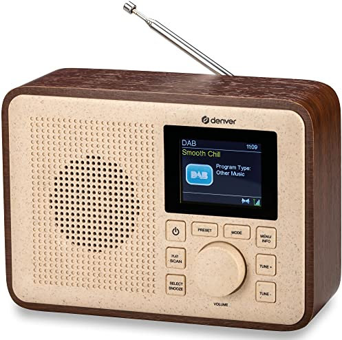 Denver Portable DAB+ Digital Radio – Made Using BioPlastics – Bluetooth Radio With FM, Dual Alarm, Battery & Mains Powered, Snooze & Sleep Timer, Large Colour Screen – DAB-60