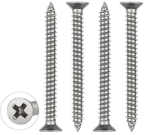 WELLOCKS Selbstschneidende Schrauben | M4 x 40mm | 50 PCS Edelstahl Schrauben Kit | Flacher Kopf Blechschrauben Holzschrauben Set | für Hausgemachte Reparatur Holzarbeiten Indoor Outdoor (D034440)