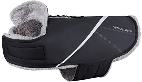 VIVAGLORY Warm Hundemäntel für Kaltes Wetter, Hundefleeceweste Jacke mit Zwei-Wege-Reißverschluss, Reflektierend Hundemäntel Haustierjacke für Mittel Große Hunde, Schwarz, L