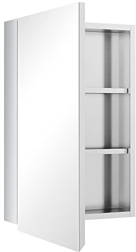kleankin Armoire Miroir de Salle de Bain en Acier Inoxydable Armoire Murale de Toilette avec 1 Porte Miroir et 2 étagères dim. 39L x 12l x 60H cm