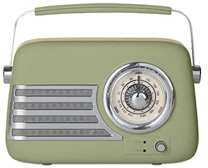 Akai A60048SGE Vintage Bluetooth FM Radio, Portable, 3” Speaker, 5W Output, Vintage Sage