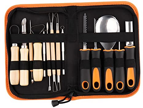 misppro Halloween-Kürbis-Schnitzwerkzeuge, Jack-O-Lanterns, professionelles Schneiden, Schnitzzubehör, Werkzeug-Set – 14-teilig mit Tasche