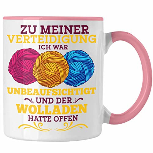 Trendation - Lustige Strick Häkel-Tasse Geschenk Stricken Häkeln Spruch Oma Rentner (Rosa)