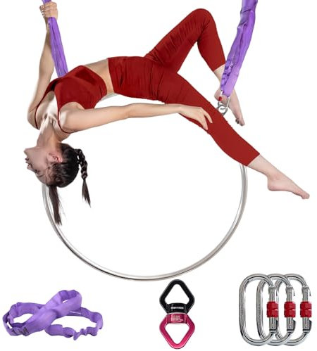 PRIOR FITNESS Premium Aerial Hoop Set 85cm/90cm/95cm Aerial Lyra Hoop Fully Strength Tested 200KG/500LBS Doppelter Punkt Aerial Dance Circus Ring for Yoga Acrobatics Gymnastics (Luftring 2 Punkt, 95)