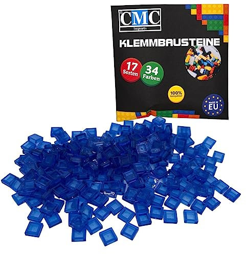 CMC imports 100 x Klemmbausteine Fliesen Tiles Bausteine 1x1 Noppen Kompatibel 34 Farben freie Farbenwahl (192 - Blau Transparent)