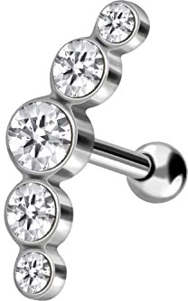 PIERCINGLINE Chirurgenstahl Ohrpiercing - langlebig & hautfreundlich - stylischer Ohrschmuck - Helix Stecker - 5 Kristalle - Silberfarben